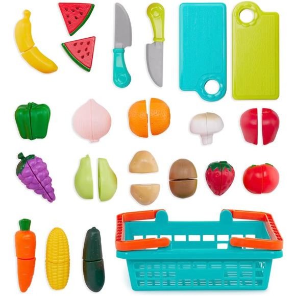 Play Food for Toddlers with Farmers Market Basket and Chopping Board, Toy Food - Picture 6 of 6